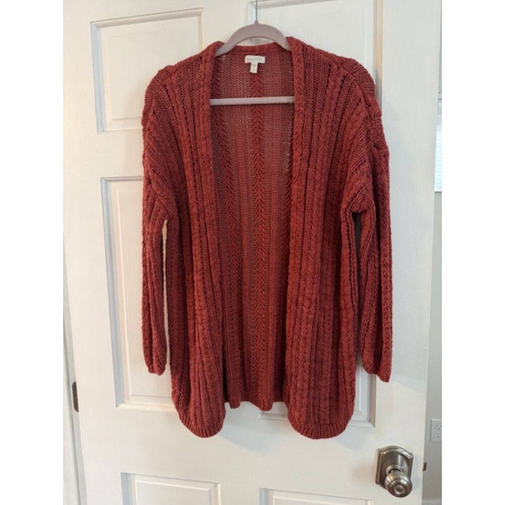 Cozy Open-Front Cable Knit Cardigan - Rust